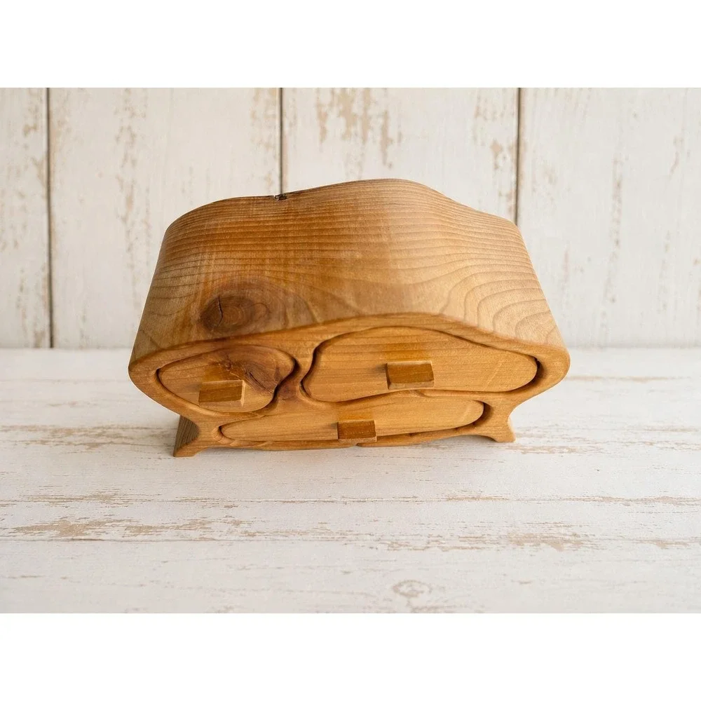 Vintage Tsunami Wooden Bandsaw Jewelry Box Wave Design Handmade Artisan 9
